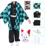 Anime Demon Slayer Kamado Tanjirou Cosplay Kost&uuml;&uuml;m Kimetsu No Yaiba Multikakost&uuml;&uuml;m R&otilde;ivad Parukad Halloweeni jaoks Lastele T&auml;iskasvanutele CosParty as the picture-110&Cos blue