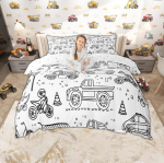 Homewish Laste Multikate Auto Tekikott Komplekt 2tk/3tk, Armas Rong Veoauto Traktor Voodipesu, Transporditeemaline Voodikomplekt DE S 135x200cm 2pcs&set