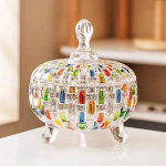 Klaasist kaanega kommide hoidik, j&otilde;ulud l&auml;bipaistev kristallpurk, peo pulmade dekoratiivne anum, kodu kaunistus, n&otilde;udepesumasinas pestav none