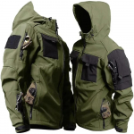Tuulejooke t&ouml;&ouml;riided Soft Shell mitme taskuga joped Meeste v&auml;listingimustes veekindel kapuuts Motorcy topsid Talvised Plus Size S roheline