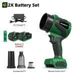 Newbeny 2IN1 Harjadeta Elektriline Turbo Puhur Jet Ventilaator 650M/S 3000W V&auml;gev Autokuivati Lumetolmu Puhur T&ouml;&ouml;riist Makita Akule 2X3.0Ah Battery