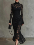 Elegantne Peokleit Must Elastne Pits Merineitsi Pikk Kleit M must