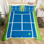 Tenis Court Pehme Tekikate &Uuml;heinimesevoodi, Tenis V&otilde;istlussport M&auml;ng Muru+ Soe Tekikate Geomeetrilised Valged Triibud Voodipesu Komplekt 135*200cm Eu-Single