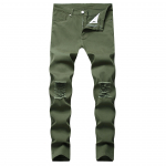 Suvised rebenenud teksad Meeste Slim Fit p&otilde;lvedele l&otilde;hestatud elastsed vabaaja teksad 28 armee roheline v&auml;rv