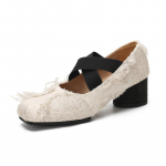 Retro Naiste Kingad Etniline Stiil Ruut Nina Ristuv Rihm Keskmine Konts &Uuml;hed Kingad Naiste Mary Jane Kingad K&otilde;rged Kontsad Naistele 34 aprikoosi