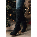 Naiste s&uuml;gis- ja talvised paksude kontsadega nahast saapad, k&otilde;rged kontsad, k&otilde;rged varrukad, seemisnahast k&uuml;ljet&otilde;mblukud, moodsad naiste saapad 35 must