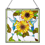 Vitraažaken, 502 x 520 mm, Tiffany stiilis rippuv &uuml;laaken koos ketiga, suur vertikaalne ristk&uuml;likukujuline vitraaž, vintage
