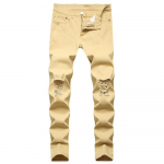 Ripped Hole Denim P&uuml;ksid Meeste &Uuml;hev&auml;rvilised Distressed Biker Jeans Kitsad pikad p&uuml;ksid 28 khaki