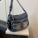 Harajuku teksakangast naiste kott 2026 Uus teksakangast messenger-kott Y2K &otilde;lakott crossbody-kott Vabaaja &ouml;kokott Naiste igap&auml;evased k&auml;ekotid 25x8.5x18cm must