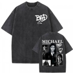 Popi kuningas Michael Jackson Bad ajastu Vintage pestud T-s&auml;rgid Mehed Naised Mood Klassikalised vabaaja T-s&auml;rgid Suvised topid Puuvillane T-s&auml;rk S