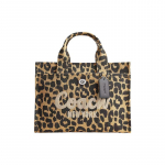 COACH k&auml;ekott Cargo 34 Leopardimustriga tikitud logo t&otilde;mblukuga sulgemine l&otilde;uend ja grosgrain T&otilde;stetav kott ostukott &otilde;lakott suur suurus naiste must must
