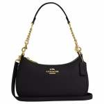 COACH Teri 24 Metalllogo T&otilde;mblukuga Sileda Nahaga Crossbody &Otilde;lakott Keskmine Naiste Must must