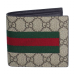 Gucci GG Supreme br&auml;ndi veebiriba mustriga kaheklapiga rahakott PVC-kattega l&otilde;uend ja nahk meeste helepruun pruun