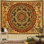 Boheemlaslik mandala seinavaip, keerukas lillemuster soojades oranžides ja pruunides toonides, seinakunst hubasteks ja eklektilisteks ruumideks 200x180CM