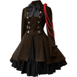 Suur suurus 5XL Gooti Lolita peokleidid Naised Elegantne paelusega krae Plisseeritud paeltega volangidega kleit Keskaegne retro printsess A-l&otilde;ikeline XXXXXL tumepruun v&auml;rv