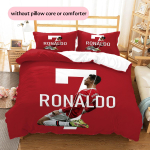 Cristiano Ronaldo 7 Mustriga Voodipesu Tekikott Komplekt Kodu Kaunistus Kingitus (1 * tekikott + 2 * padjap&uuml;&uuml;ri ilma s&uuml;damikuta) 140x200cm white