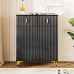 Elegantne puhvet/kingakapp struktuurpaneelide, reguleeritavate riiulite ja kullatud kaunistustega, sahtlitega [VANA SKU:WF325793794BAA] 83 x 35 x 101 cm must