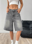 Naiste Keskmise V&ouml;&ouml;kohaga L&otilde;dvad Laia S&auml;&auml;rega Denim Bermuda L&uuml;hikesed P&uuml;ksid Vintage Pesuga Viiepunktilised teksap&uuml;ksid L&uuml;hikesed P&uuml;ksid Vabaaja Suvine T&auml;navastiil P&otilde;lvepikkusega L&uuml;hikesed P&uuml;ksid M hall v&auml;rv