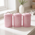 3-osaline k&ouml;&ouml;gikonteinerite komplekt &Otilde;hukindel hoiustamine T&ouml;&ouml;pinna metallkonteinerid kaantega Pink 3-piece SET