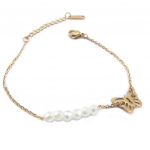 Les Tr&eacute;sors De Lily [P4886] - Bracelet acier 'Papillon' blanc dor&eacute; ros&eacute; - 13x10 mm valge