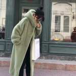 Naiste talve naaritsa karusnahast pl&uuml;&uuml;sist paks pl&uuml;&uuml;sist lahtise kapuutsiga jope paksendatud karusnahast lahtine mantel XS-2XL S roheline