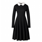 Gooti stiilis naiste kleit Elegantne A-joonega kleidid Naiste Peter Pan krae pikkade varrukatega must vintage kleit S must
