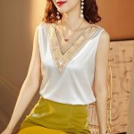 Siidist satiinist Camisole naiste &uuml;likond, sisemine alumine s&auml;rk, suur V-kaelusega &uuml;laosa XXXXL valge