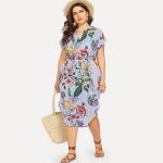 Suures suuruses naiste suvine triibuline printimine &otilde;huke V kaelus l&uuml;hikeste varrukatega k&otilde;rge v&ouml;&ouml;kohaga v&ouml;&ouml;ga pikk kleit L-4XL L sinine