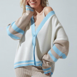 Hirsionsan talvine &uuml;lisuur ka&scaron;miirist silmkoeline kampsun, daami lihtne V-kaelusega kontrastne kampsun, naiste vabaaja &uuml;herealised &otilde;rnad topid One Size sinine