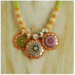 Les Tr&eacute;sors De Lily [R4309] - K&auml;sitsi valmistatud kaelakee  Mistinguette  roheline oranž h&otilde;be - 11x4 cm (mandala) roheline