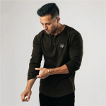 &Otilde;huke meeste pikkade varrukatega puuvillane mugav T-s&auml;rk Henry Neck Fitness Botting Slim top M must