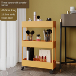 2/3/4 kihiga kitsa vahega hoiurest K&ouml;&ouml;k Vannitoa riiulid Korraldaja Mobiilne &otilde;huke hoiuk&auml;ru koos rattak&auml;ruga S&auml;&auml;stke ruumi 3 layers 40.5*13.5*62cm oranž