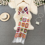 Rannapuhkuse retrokootud komplektid naiste V-kaelusega minip&auml;rlitega Camis vest + tutiga pikk seelik Moodne suvine seksikas &scaron;ikk boho kaheosaline &uuml;likond One Size aprikoosi