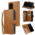 Nahast rahakott 9 kaardiga &uuml;mbris Samsung Galaxy Note 20 Ultra 10 S23 S22 S21 S20 FE S10 S9 S8 Plus A54 A34 A14 A73 A53 A52 A72 A51 A71 lukuga rahakoti kate Samsung A14 (4G 5G) pruun