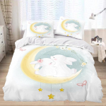 3D-koomiksiteemaline voodipesukomplekt valge multifilmi mustriga suleteki ja padjap&uuml;&uuml;riga 2/3 t&uuml;kki kodukaunistuseks lastetubades Baby 100x135cm