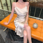 Prantsuse sinine rihmakleit Satiin Slim Elegantne Naiste suvine l&otilde;hestatud Elegantne vabaaja kleit Rannapuhkuse kleit S sinine