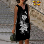 Naiste V-kaelusega suvine ilus lilla, roosiline veetr&uuml;kis kleit vabaaja varrukateta mood vabaaja vabaaja seksikad kleidid, suur suurus XS-8XL XS sinine