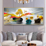 T&auml;is &uuml;mmargune ruudukujuline teemantmaal kala ja kuldhirv, seinakleebis Teemanttikandid Mosaiik Teemantseinakujundus Full Round 20x40CM