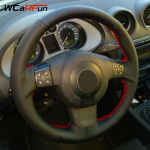 WCaRFun Hand-stitched Black Artificial Leather Car Steering Wheel Cover for Seat Ibiza 6L leon 2007 Black thread