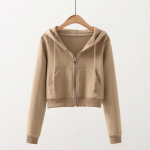 Naiste dressipluus Moodne &uuml;hev&auml;rviline kapuutsiga lukuga top l&uuml;hike k&otilde;rge v&ouml;&ouml;kohaga k&auml;rbitud jope M