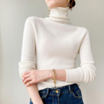 S&uuml;giskontor-daami pikkade varrukatega pehme k&otilde;rge kaelusega p&otilde;hiline kampsun naiste elegantne kootud soe vabaaja topp, mood &otilde;hukesed pulloverid 28977 S hele khaki v&auml;rv