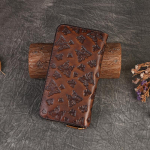 Johnature Butterfly reljeefsed ehtsast nahast rahakotid Naiste retrov&auml;rvi lehmanahast rahakotikaardihoidja K&auml;sitsi valmistatud pikk rahakott punakaspruun