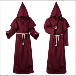 Mungar&uuml;&uuml; Keskaegne vend Munk Preester Kapuutsiga kuub Halloweeni tuunika Kapuutsiga vormiriietus mungakost&uuml;&uuml;m Cosplay kost&uuml;&uuml;m L veinipunane v&auml;rv