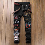 Meeste Garderoob Mood Meeste Teksad &Ouml;&ouml;klubi Must Valge V&auml;rv Isiklik Disainer Tr&uuml;kitud Punk P&uuml;ksid Kitsad Hip Hop Teksad 28 must