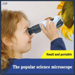 K&auml;simikroskoobi komplekt 100x Lab Mini taskuga kaasaskantav mikroskoop LED-valgusti kingitus lastele valge