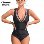 Charmleaks &uuml;hes t&uuml;kis naiste ujumistrikoo v&auml;rviline &otilde;lapael V kraega ujumiskost&uuml;&uuml;m Seksikas Monokini ujumisriided S-XL S