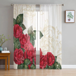 Roosa roosi lillekimbu l&auml;bipaistvad kardinad elutuppa t&uuml;llkardin magamistoa k&ouml;&ouml;gi aknale Voile kardinad 135W x 114H(cm)
