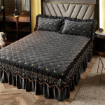 Luksuslik paksu sametist tepitud voodi seelik tikitud voodikate Pehme l&uuml;hike pl&uuml;&uuml;s King-suuruses voodilina ilma padjap&uuml;&uuml;rita 1pc Skirt 180x220cm hall v&auml;rv