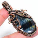 Natural Black Tiger Eye Gemstone Handmade Copper Wire Wrap Pendant 2.60 d2g08