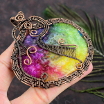 Natural Rainbow Solar Quartz Gemstone Copper Wire Wrap Gift Pendant 3.55 n6z99